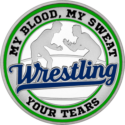 Navy Blue "Wrestling" with Green Outer Circular Borders